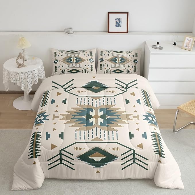 American Southwest Bedding Set Full Size Indian Tribal Aztec Style Comforter Set for Kids Teens Adults Women Bedroom Decor Geometric Abstract Arrow Quilt Set Boho Beige Duvet Insert 3pcs