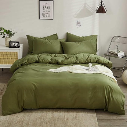 Nanko Full Comforter Set Dark Green, Olive Green Soft Reversible All Season Down Alternative Quilted Duvet Insert, Microfiber Filling, Luxury Quality Bedding Sets in a Bag 3PCs 80x90, Hunter Green