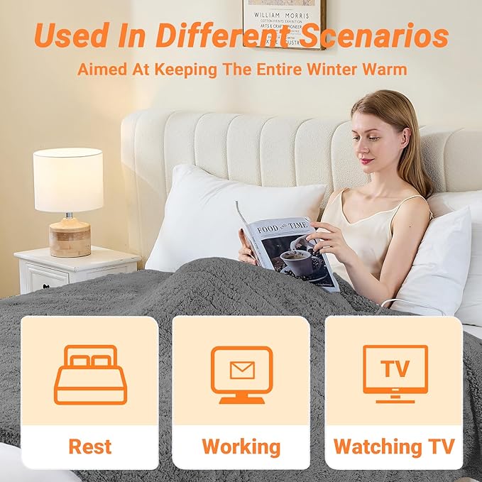 Heated Blanket Heated Throw, Electric Blanket 50"x60" Heating Blanket with 8 Hours Auto Off 10 Fast Heating Levels Machine Washable Sherpa Heated Blanket with Overheating Protection