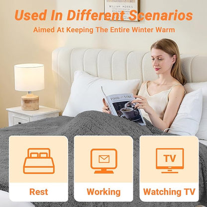 Heated Blanket Heated Throw, Electric Blanket 50"x60" Heating Blanket with 8 Hours Auto Off 10 Fast Heating Levels Machine Washable Sherpa Heated Blanket with Overheating Protection