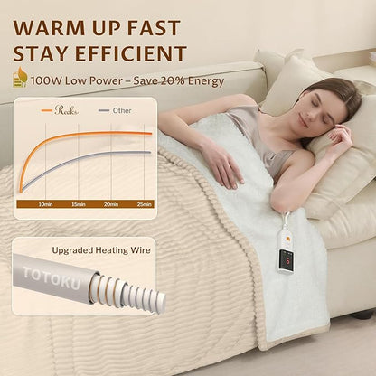 Reaks Electric Heated Blanket Twin, Silky Soft Flannel & Sherpa Twin Electric Blanket with 9 Heat Levels & 2-10 Hours Auto Off, Warm Gifts for Women Mom Grandma, ETL Certified (62x84 inches, Beige)