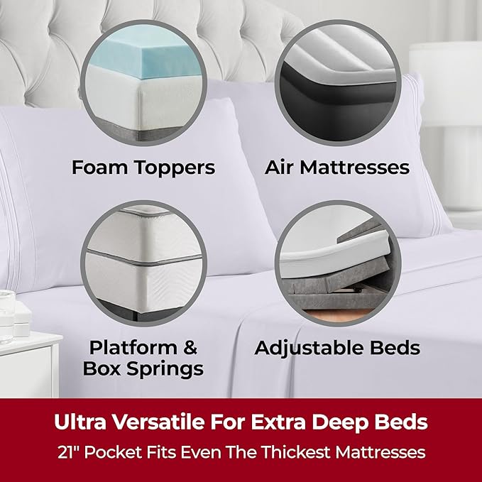 Mellanni Extra Deep King Sheets - 4 PC Iconic Collection Bedding - Hotel Luxury, Ultra Soft, Cooling Bed Sheets - Wrinkle, Fade, Stain Resistant (King, Lavender)