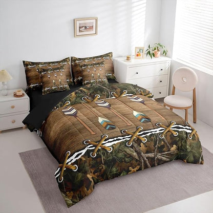 Camo Full Size Bed Sheets and Comforter Set | Lake Quant 7-Piece Bedding Set Mens Hunting Country Bed in a Bag, Farmhouse Woodland Animals Bed Sets,Camouflage Rustic Cabin Decor Camo Bed Set