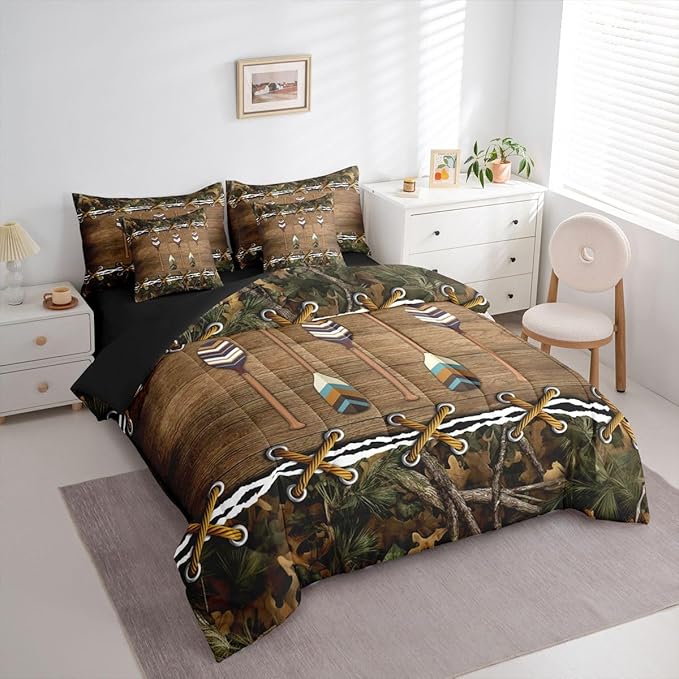 Erosebridal Camo Twin Comforter Set with Sheets | Lake Quant 7-Piece Bedding Set Mens Hunting Country Bed in a Bag, Farmhouse Woodland Animals Bed Sets,Camouflage Rustic Cabin Decor Camo Bed Set