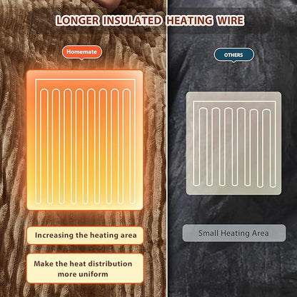 Homemate Heated Blanket Electric Throw - 50"x60" Heating Blanket Throw 1/2/4/6/8 Hours Auto-Off 10 Heat Levels Over-Heat Protection Soft Flannel Sherpa ETL Certification