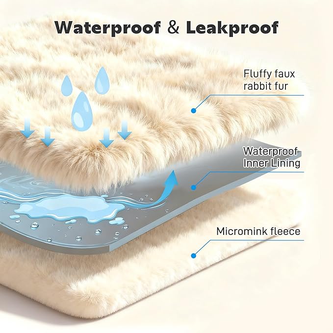 Waterproof Dog Blanket for Sofa Bed Couch, Couch Cover Blanket Fluffy Faux Rabbit Fur Reversible Furniture Protection, Pet Blanket for Medium Large Dogs Cats