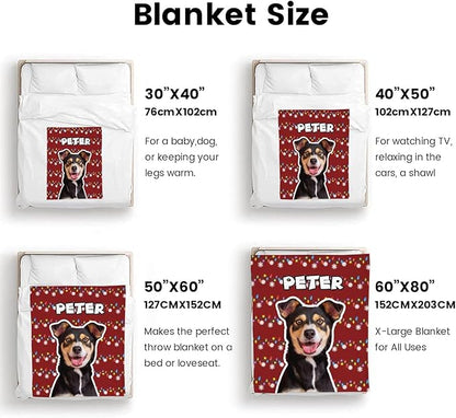 Personalized Christmas Blanket with Pet's Picture & Name, Custom Puppy Photo Collage Throw Blanket, Pet Memorial Blanket Gift for Cat & Dog Lovers, Gifts for Dog Mom & Dad