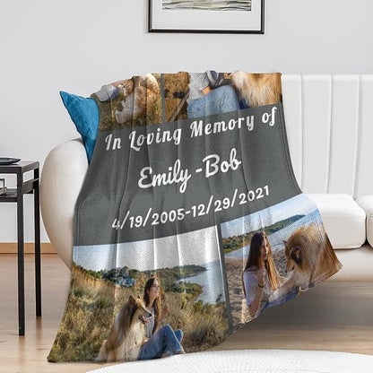 D-Story Pet Dog Memorial Blanket Customized in Loving Memory of Loss Dog Custom Throw Blanket with Dogs Pictures and Name Personalized Pet Memorials Gifts