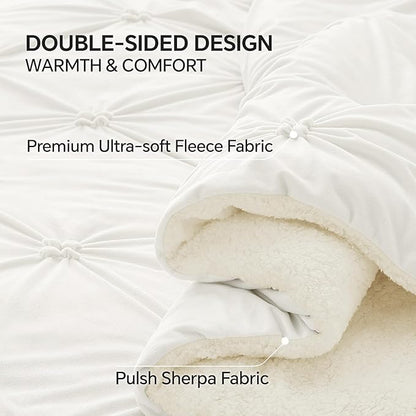 BEDELITE Pintuck Fluffy Twin Comforter Set - Super Soft Sherpa White Comforter for Twin Size Bed, Luxury Warm Bedding Set for Winter, Fuzzy Bed Set 2 Piece (1 Comforter, 1 Pillowcase)