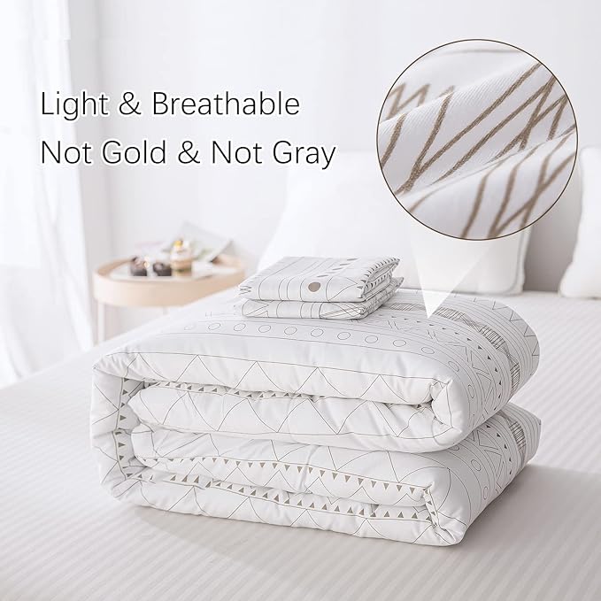 White Geometric Comforter Sets Queen, Boho Bedding Aztec Striped Arrow Pattern,Lightweight Soft Microfiber Down Alternative Comforter Bed Set