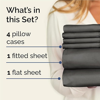 Full 6 Piece Sheet Set - Comfy Breathable & Cooling - Ultra Soft Hotel Luxury Bedding Set w/ 8-16 Inch Deep Pockets - 1 Flat & 1 Fitted Sheet & 4 Pillowcases - Wrinkle Free and Easy Care - Charcoal