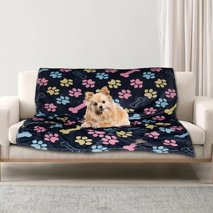 Dog Blankets for Large Dogs, 50"x40" Blanket Washable, Fuzzy Soft Pet Mat Throw Cover for Kennel Crate Bed, Cute Paw Pattern, Cat Blanket, Gifts Medium Small Pet Essentials, Navy Blue