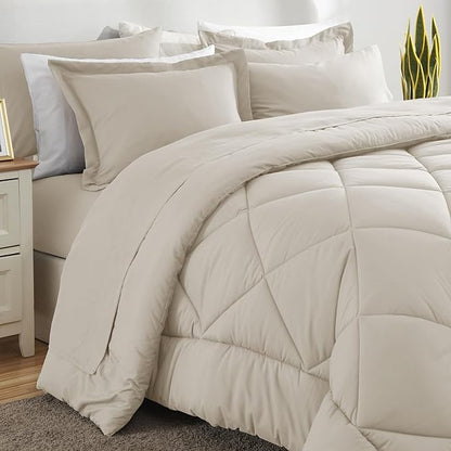 CozyLux California King Comforter Set Beige - Cal King Bed in a Bag 7 Pieces, Luxury Soft Bed Set for All Seasons, Bedding Set with Comforter, Sheets, Pillowcases & Shams