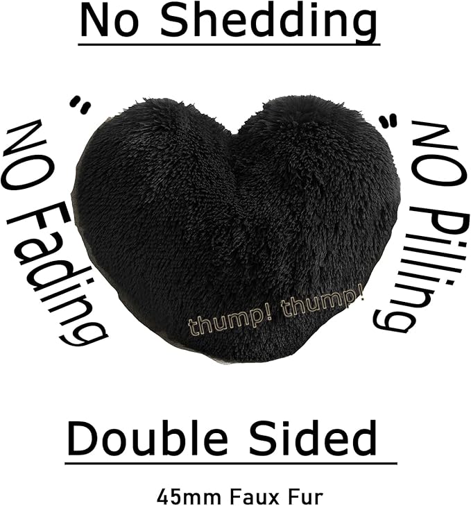 MorroMorn Fluffy Heart Throw Pillows, Shaggy Decorative Pillow for Sofa Couch Bed, Cute Room Decor Decorations for Women Girls Kids (Black)