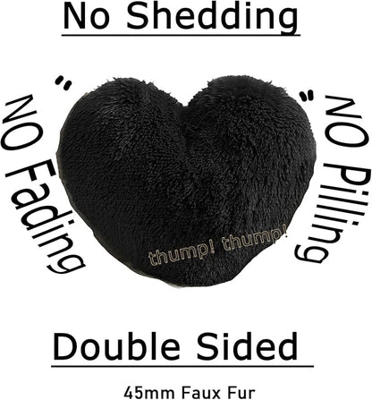 MorroMorn Fluffy Heart Throw Pillows, Shaggy Decorative Pillow for Sofa Couch Bed, Cute Room Decor Decorations for Women Girls Kids (Black)