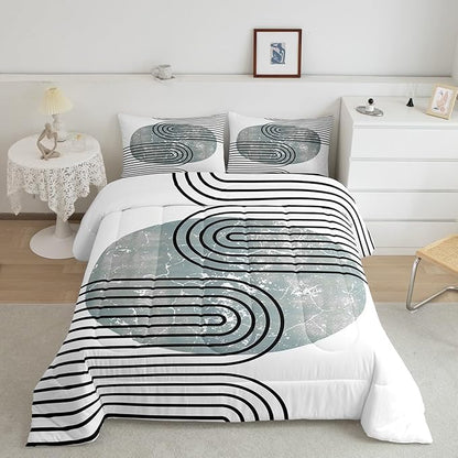 Erosebridal Mid Century Bedding Set Queen Modern Minimalism Comforter Set, Navy Blue Grunge Duvet Insert Black Stripe Quilt Set, Aesthetic Abstract Bedding Comforters & Sets 3pcs with 2 Pillow Case
