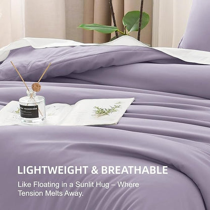 Litanika Grayish Purple Comforter Set Twin/Twin XL Size, 2 Pieces Lightweight Solid Bedding Comforter Set, All Season Fluffy Bed Set (66x90In Comforter & 1 Pillowcase)