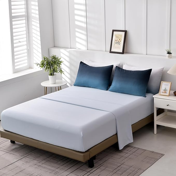 Anibedding Gradient Blue Twin Comforter Set - 6 Pieces Ombre Navy Blue White Microfiber Bed in a Bag - All Season Down Alternative Light Ocean Sea Blue Abstract Bedding Set for Teen Boys Girls Women