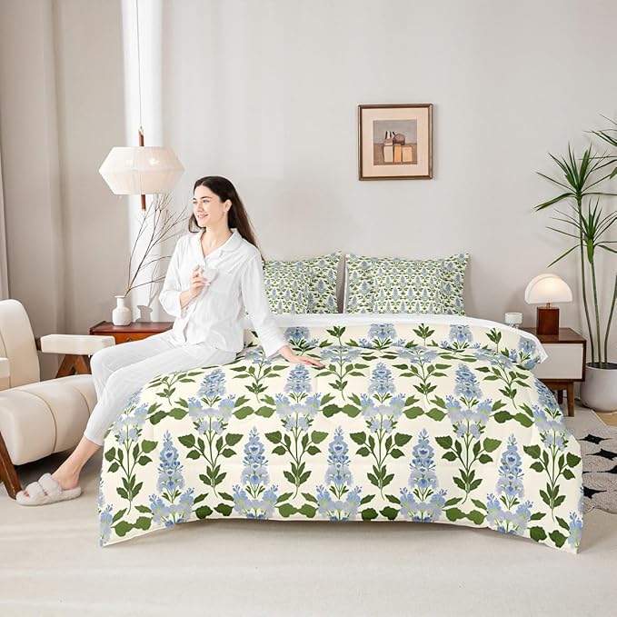 Feelyou Girls Flower Comforter Set with Sheets King Size 7 Pieces Kids Romantic Florals Pattern Bedding Set for Boys Women Teens Botanical Nature Garden Theme Bed in a Bag Room Decor