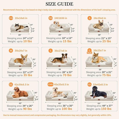 Comfort Expression Orthopedic Dog Bed for Extra Large Dogs 48x30 Inch, Waterproof Egg Crate Foam XXL Pet Bed with Removable Bolsters, Dog Couch with Washable Cover & Non-Slip Bottom, Beige