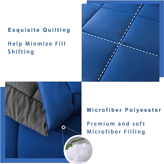 DOWNCOOL Queen Comforter Set -All Season Bedding Comforters Sets with 2 Pillow Cases-3 Pieces Bedding Sets Queen -Down Alternative Blue/Grey Queen Size Comforter Sets(88"x92")