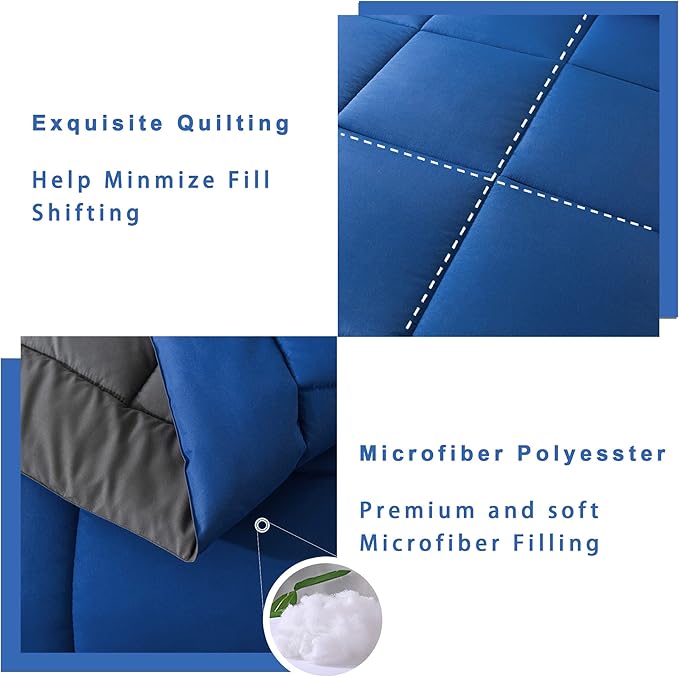 DOWNCOOL Blue/Grey Full Size Comforter Set - All Season Bedding with 2 Pillowcases - 3 Pieces Bed Set Down Alternative Comforter Set