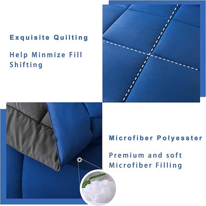 DOWNCOOL King Size Comforter Set -All Season Bedding Comforters Sets with 2 Pillow Cases -3 Pieces Bed Set Down Alternative King Bedding Set -Blue/Grey King Comforter Set(102"x90")