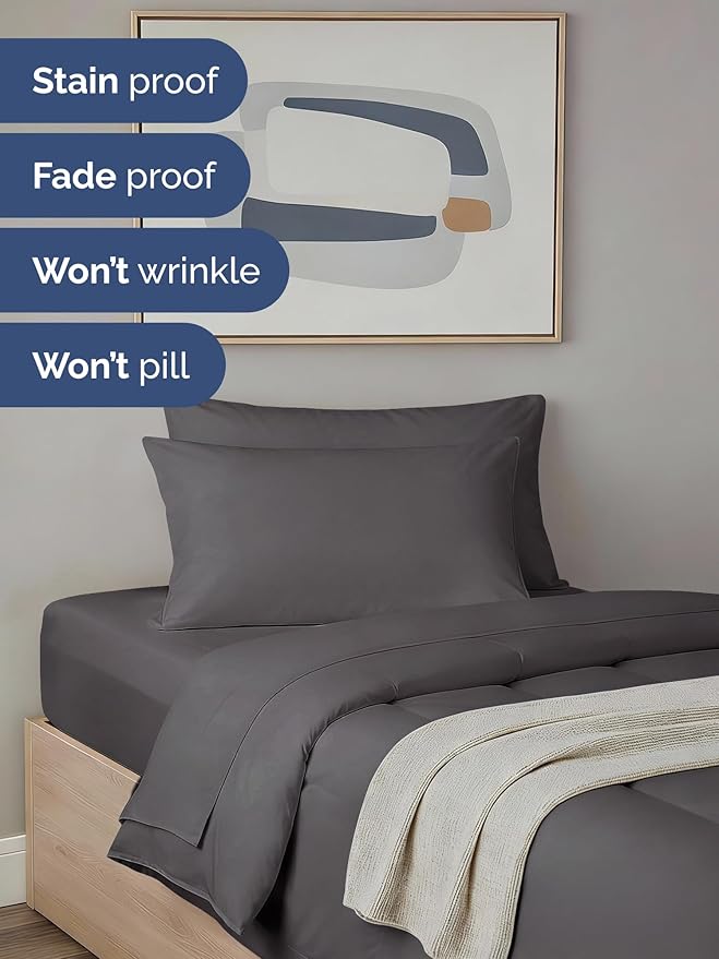 Twin XL Comforter Set - 5 Piece Bed in a Bag Twin XL Size Bed Set - Down Alternative Comforter, Flat Sheet, Fitted Sheet, Pillowcase & Sham for All Seasons - Ultra Soft, Comfy, Breathable - Dark Grey