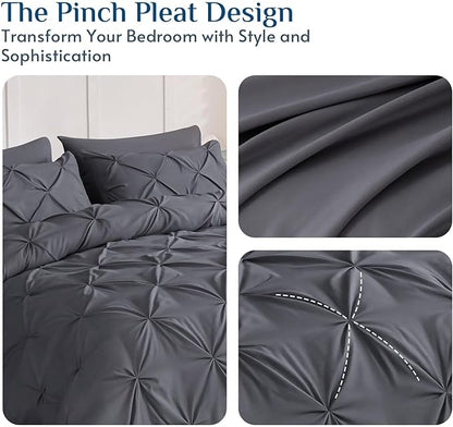 JOLLYVOGUE Full Size Comforter Sets 7 Pieces - Bed in a Bag Full for All Season, Pintuck Bedding Comforter Sets with Comforter, Flat Sheet, Fitted Sheet and Pillowcases & Shams, Grey