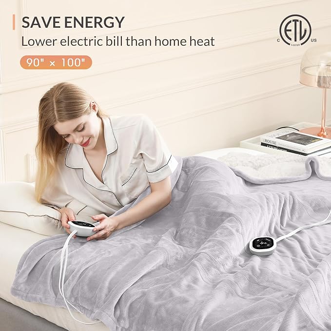 HOMLYNS LuxeHeat Heated Blanket Electric Blanket King Size, Soft Flannel Sherpa Heating Blanket with 10 Heat Settings, 1-10 hrs Timer Auto Shut Off (90x100 inches, Taupe)
