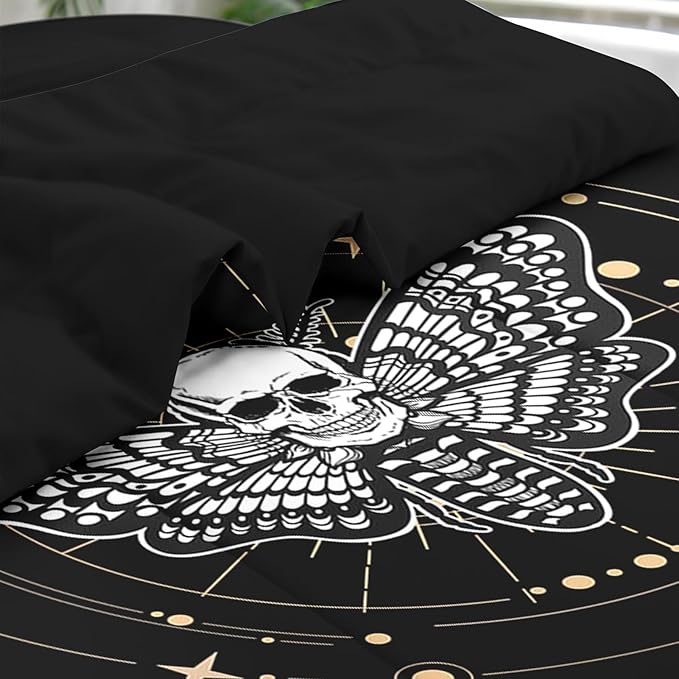 Comforter Set Twin Size, Moth Dead Sun Moon 5 Pcs Bedding for Adults, Animal Butterfly Bed Sheet Sets with Fitted Sheet Pillowcase & Sham for Bedroom Bed Decor