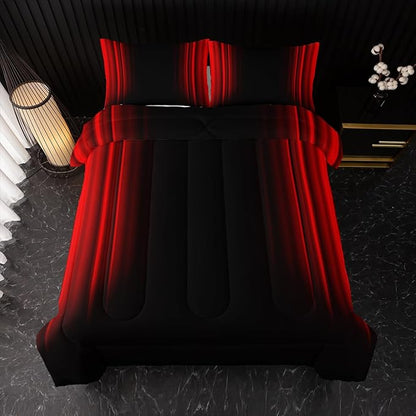 Red and Black Bedding Set Queen Size Abstract Ombre Comforter Set for Teen Boys, Mordern Bedding Set 3 Piece in A Bag,Dark Quilt Set Mordern Art Decor Lightweight All Seasons with Pillowcases