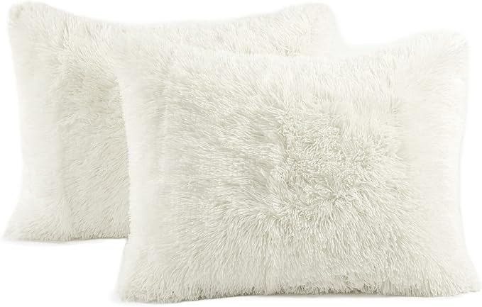 Lush Decor Emma Faux Fur Comforter King Size 3 Piece Set Ivory - Cream Bedding Set King Comforters - Fluffy Comforter - Modern Decor