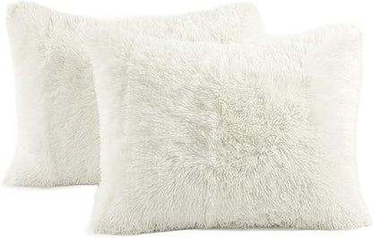 Lush Decor Emma Faux Fur Comforter King Size 3 Piece Set Ivory - Cream Bedding Set King Comforters - Fluffy Comforter - Modern Decor