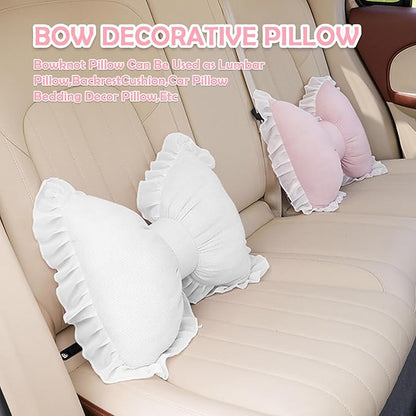 Set of 2 Bow Shaped Throw Pillow Soft Bowknot Decorative Pillows Cute Car Lumbar Pillows Novelty Bow Pillow for Sofa Couch Bed Living Room Bedroom (Pink+White)