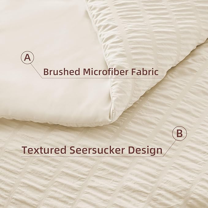 FUANNA Full Size Comforter Sets 7 Pieces, Luxury Seersucker Bed in a Bag Full for All Seasons, Soft Bed Sets with Comforter, Flat Sheet, Fitted Sheet, Pillowcases & Shams for Bedroom, Cream White