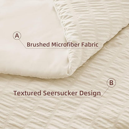 FUANNA King Size Comforter Set 7 PCS, Luxury Seersucker Bed in a Bag King for All Seasons, Soft King Bedding Set with Comforter, Flat Sheet, Fitted Sheet, Pillowcases & Shams for Bedroom, Cream White