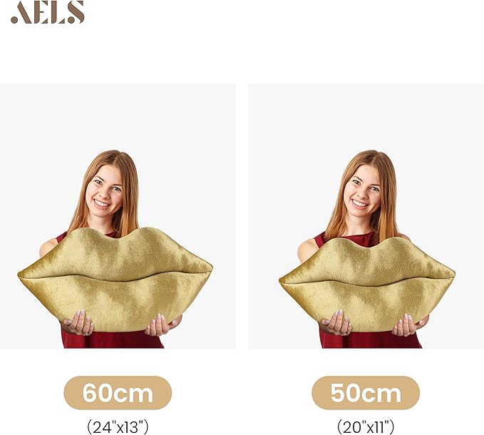 AELS 3D Large Lips Throw Pillows, Set of 2, Soft Decorative Love Pillows, Velvet Cute Pillow for Couch, Sofa, Bed, Living Room, Bedroom, Bronze Gold