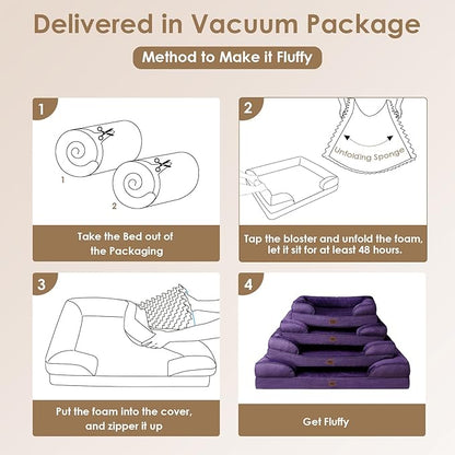 EHEYCIGA Orthopedic Dog Beds for Large Dogs, Waterproof Memory Foam Large Dog Bed with Sides, Non-Slip Bottom and Egg-Crate Foam Pet Couch Bed with Washable Removable Cover, Purple