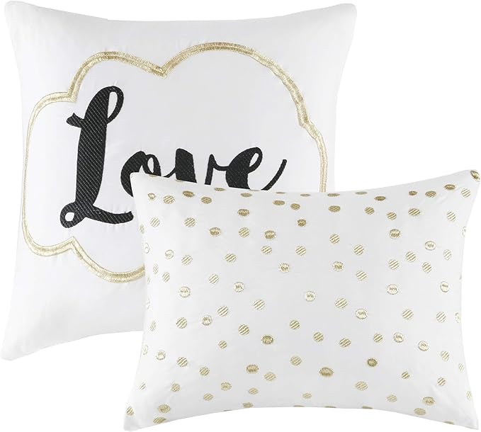 Intelligent Design Raina King/Cal King Comforter Set, Soft Microfiber, Modern Geometric Metallic Bed Set, 5 Pieces College Bedding with 2 Shams, 2 Toss Pillows Ivory/Gold