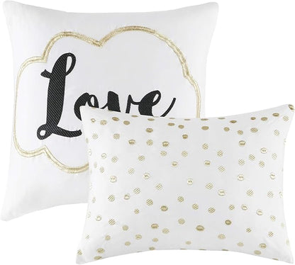 Intelligent Design Raina King/Cal King Comforter Set, Soft Microfiber, Modern Geometric Metallic Bed Set, 5 Pieces College Bedding with 2 Shams, 2 Toss Pillows Ivory/Gold