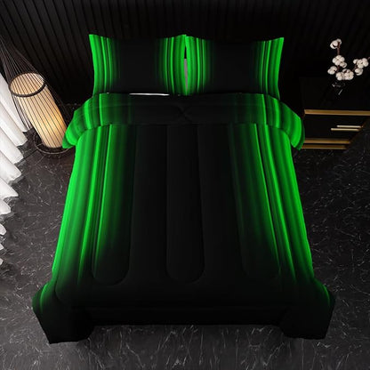 Green and Black Bedding Set Queen Size Abstract Ombre Comforter Set for Teen Boys, Mordern Bedding Set 3 Piece in A Bag,Dark Quilt Set Mordern Art Decor Lightweight All Seasons with Pillowcases