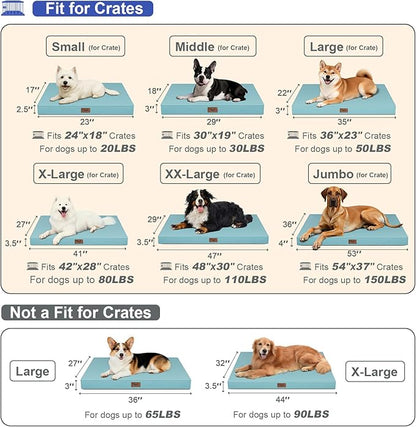Outdoor Extra Large Dog Bed, Jumbo Waterproof Dog Bed for Large Dogs, Orthopedic Egg Crate Foam Pet Mat with Removable Oxford Cooling Cover, Light Blue