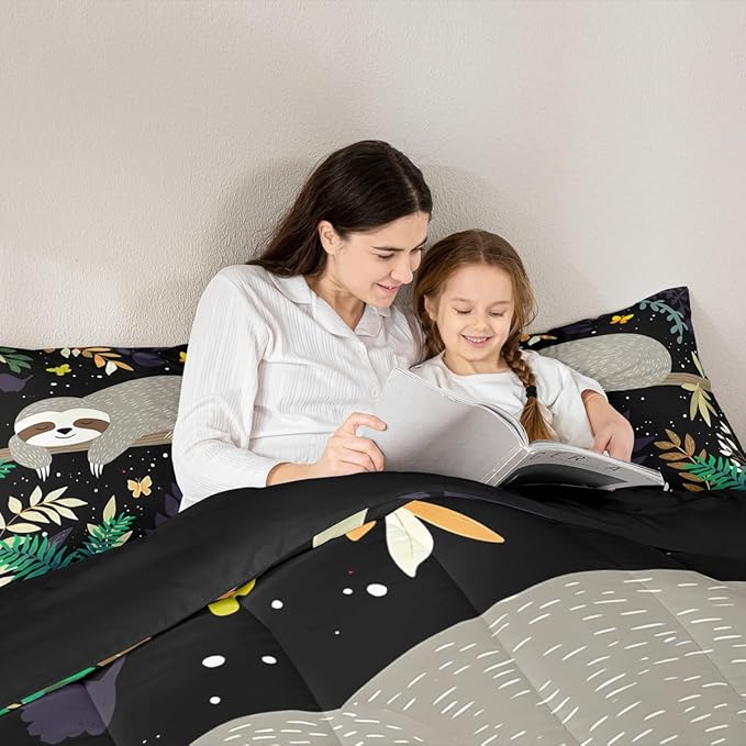 Feelyou Sloth Comforter Cute Sloth Bedding Set Toddler Size for Kids Boys Girls Galaxy Butterfly Comforter Set Botanical Leaves Inner Fill Duvet Set 1 Comforter Set with 1 Pillowcase