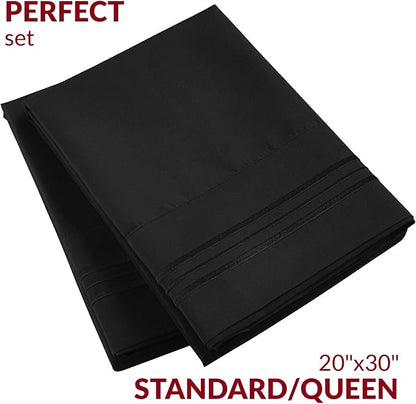 Mellanni Pillow Cases - Luxury, Extra Soft, Cooling Pillow Covers - 2 PC Iconic Collection Pillowcases - Envelope Closure (Standard/Queen 20" x 30", Black)