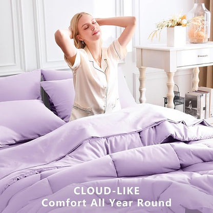 CozyLux Full Size Comforter Sets Lavender, 7 Pieces Bed in a Bag, Light Purple Comforter Full Size, All Season Bedding Sets with Stitch Quilted Comforter, Flat Sheet, Fitted Sheet, Pillowcases
