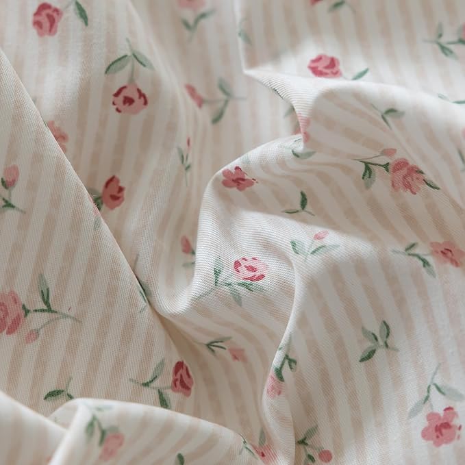 mixinni Floral White Twin/Twin XL Comforter Set Dorm Bedding - Garden Style Pink Rose Flower Bed Sets Comforters for All Seasons, Includes 1 Cute Floral Comforter and 2 Bow Tie Pillowcases