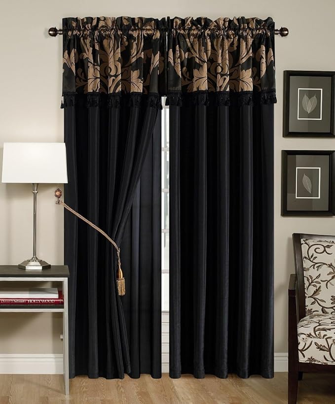 Chezmoi Collection 7-Piece Royale Jacquard Floral Comforter Set, Full/Double, Black/Gold