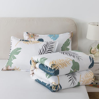 Caressma Boho Comforter Set Twin Bohemian Twin Size Comforter Set, Tropical Botanical Palm Leaf Bedding Sets for All Season Soft Fluffy Lightweight(1 Comforter & 1 Pillowshams)