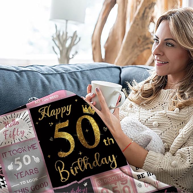 50 Birthday Gifts for Women, 50th Birthday Blanket with Gift Box for Women, Gifts for A 50th Birthday, Happy 50th Birthday Decorations Gift Ideas for Her, 50th Birthday Gifts Throw Blanket 60"x50"